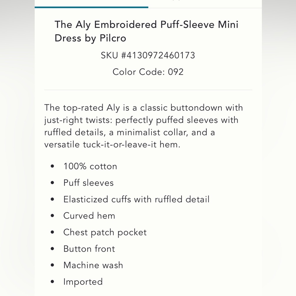 Anthropologie Pilcro The Aly Embroidered Puff Sleeve Mjni Dress - Picture 5 of 7